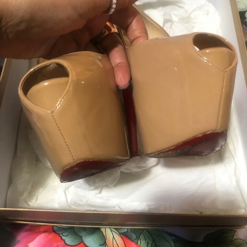 Nude Christian Louboutin patent highness 160 peeptoe pumps 39 - Picture 4 of 9